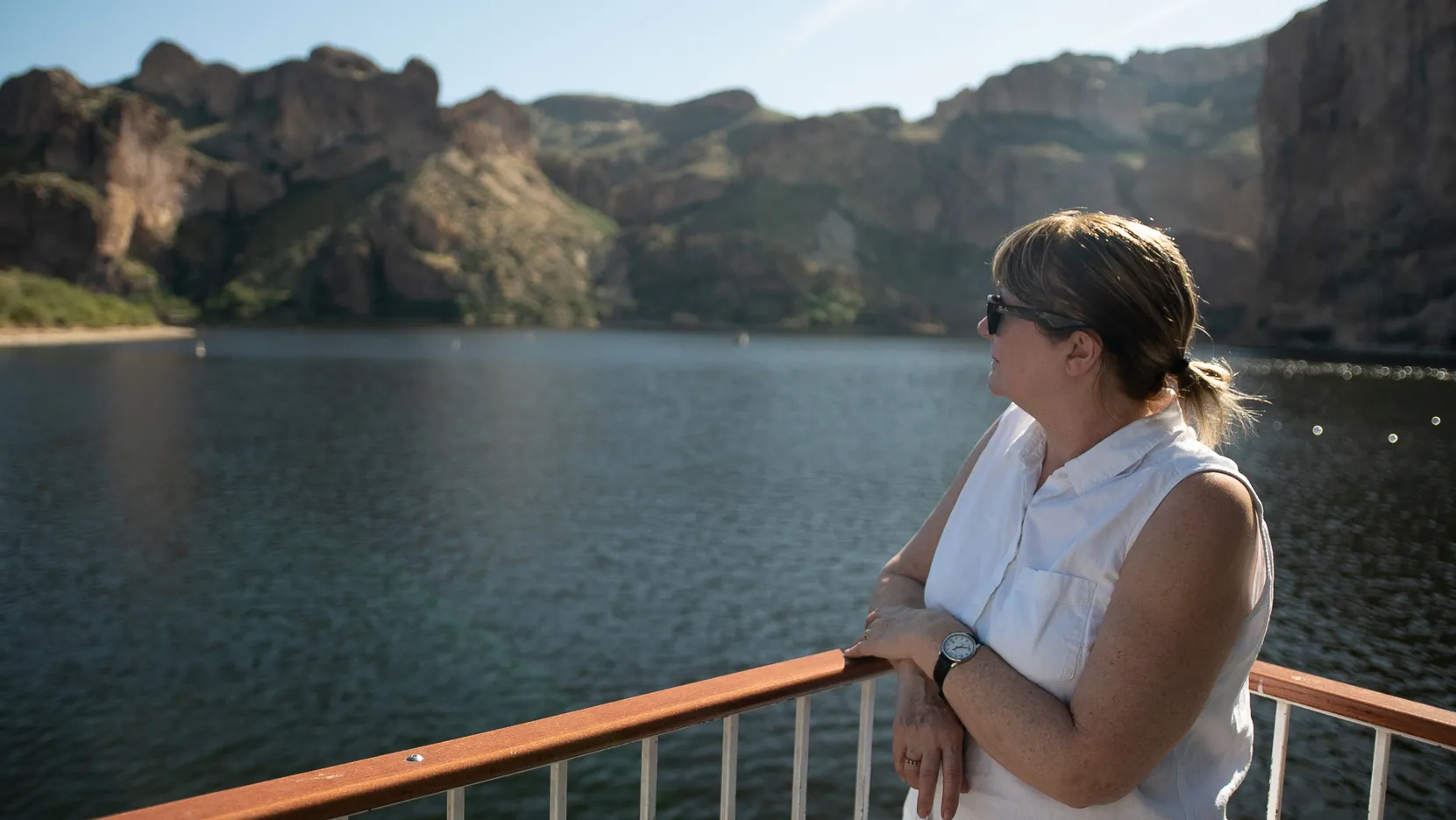 Ruth Brindle on the Dolly Steamboat at Saguaro Lake, Apache Trail, Mesa, Arizona